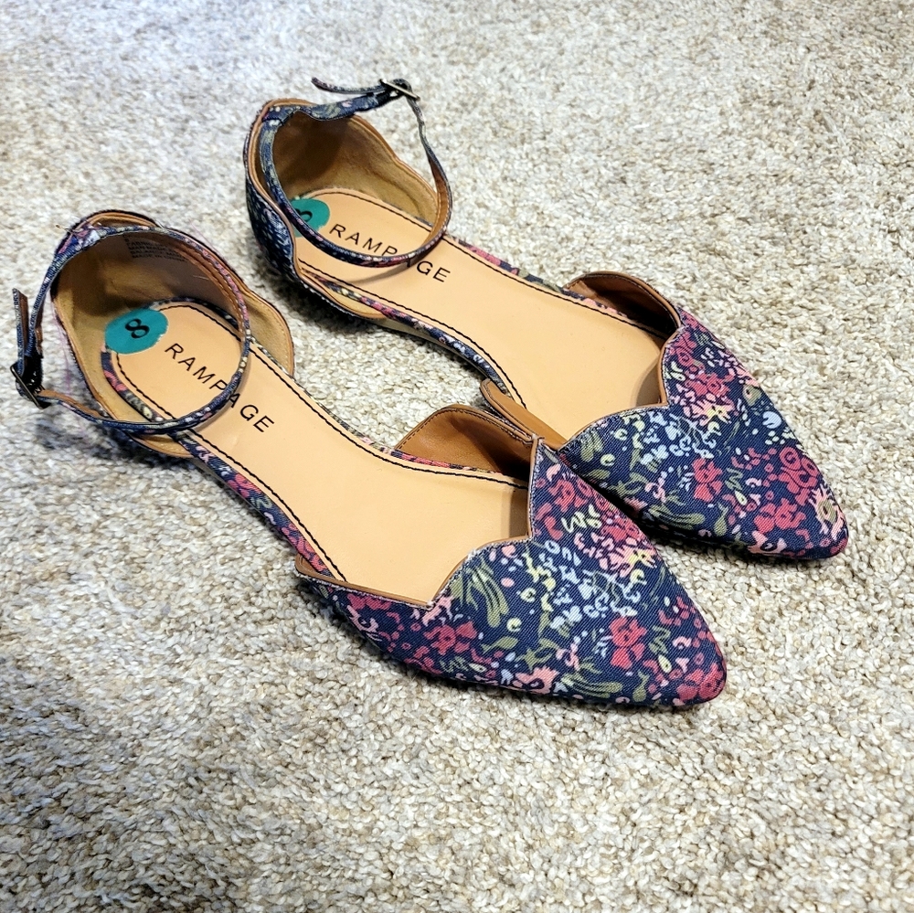 Rampage Blue and Pink Flats with Ankle Straps